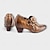זול נעלי עקב לנשים-בגדי ריקוד נשים עקבים משאבות נעליים בעבודת יד נעלי וינטג&#039; מפלגה יומי פרחוני פרח עקב עבה בוהן עגולה וינטאג&#039; נוחות עור רוכסן בורדו חום