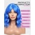 cheap Costume Wigs-Blue Bob Wavy Wigs for Women,Synthetic Hair Wig with Bangs for Daily Use