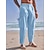 cheap Linen Pants-Men&#039;s Linen Pants Trousers Summer Pants Elastic Waist Multi Pocket Straight Leg Solid Color Comfort Breathable Full Length Holiday Beach Vacation Fashion White Blue Inelastic