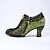 זול נעלי עקב לנשים-בגדי ריקוד נשים עקבים משאבות נעליים בעבודת יד נעלי וינטג&#039; מפלגה יום האהבה פרחוני תחרה עקב קצר בוהן עגולה אלגנטית וינטאג&#039; עור רוכסן שחור ירוק