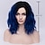 baratos Perucas de festa-Perucas Pretas e Azul para Mulheres Meninas Bob Curto Cacheado com Cabelo Ondulado Ombre Azul Escuro Cabelo Sintético Resistente ao Calor Perucas para Festa Diária Perucas de Halloween