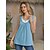 cheap Basic Women&#039;s Tops-Tank Top Vest Women&#039;s Sky Blue Solid Color Pleated Patchwork Basic Round Neck S