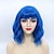 Недорогие Парики к костюмам-синие парики для женщин, короткие вьющиеся парики с челкой, цветной волнистый боб, синтетический парик, парики средней длины до плеч, термостойкие для повседневного и вечернего синего цвета