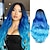 cheap Costume Wigs-Long Blue Wavy Wigs for Women Ombre Blue Body Wave Mermaid Hair Wigs Long Curly Synthetic Hair for Daily or Cosplay