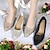 رخيصةأون أحذية الزفاف-نسائي كعوب أحذية الزفاف مناسب للحفلات حجر كريم كعب القطة كعب منخفض حذاء براس مدبب أنيق الجلود الميكروبية مسطحات فضي أسود ذهبي