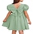 cheap Party Dresses-Girls Summer Puff Sleeve A-Line Flared Backless Casual Party Midi Dress for 6-12 Years with Bowknot
