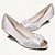 baratos Sapatos de Noiva-Mulheres Sapatos De Casamento Stiletto Rasos Sapatos de noiva Laço Salto Baixo Peep Toe Elegante Cetim Branco Marfim Prateado