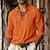 preiswerte Baumwoll-Leinenhemd-Herren Hemd leinenhemd Sommerhemd Strandhemd Weiß Orange Grün Langarm Feste Farbe ohne Kragen Strasse Täglich Bekleidung