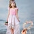 billige Barn-barn små jenters kjole tilfeldig prinsesse farge blokk dusk plissert asymmetrisk rødmende rosa ferie boho kjoler sommer med prinsessekrans hodeplagg
