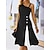 cheap Plain Dresses-Women&#039;s Black Dress A Line Midi Dress Patchwork Party Work Elegant One Shoulder Sleeveless Summer Black White