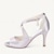 baratos Sapatos de Noiva-Mulheres Sapatos De Casamento Sapatos de noiva Pérolas Salto Alto Dedo Aberto Elegante Cetim Estilo -T Prata Branco Rosa Claro