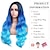 billige Kostymeparykk-lange blå bølgete parykker for kvinner ombre blue body wave havfrue hår parykker langt krøllete syntetisk hår for daglig eller cosplay