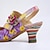 cheap Women&#039;s Sandals-Women&#039;s Heels Sandals Handmade Shoes Vintage Shoes Wedding Party Floral Kitten Heel Elegant Vacation Vintage Leather Magic Tape Purple