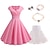 cheap Historical &amp; Vintage Costumes-Set with Vintage Flare Dress Faux Pearl Necklace Earings Bracelet With Petticoat Tutu Under Skirt 1950s 1960s Rockbility Retro Vintage Dress Women&#039;s 6 PCS Outfits Spring Summer Daily Wear Tea Party