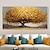 cheap Floral/Botanical Paintings-Hand Paint Abstract Big Gold Tree On Canvas Painting Large Original Flower Pcitures Living Room Wall Decor Knife Paintings No Frame