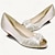 baratos Sapatos de Noiva-Mulheres Sapatos De Casamento Stiletto Rasos Sapatos de noiva Laço Salto Baixo Peep Toe Elegante Cetim Branco Marfim Prateado