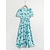 cheap Print Casual Dress-Puff Sleeve V Neck Midi Dress
