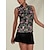 ieftine Colecția de designer-Pentru femei Tricou POLO Negru Fără manșon Topuri Floral Vestimenta Golf Doamnelor Haine Ținute Poartă Îmbrăcăminte