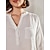baratos Tops básicos de mulher-Camisa Social Blusa Mulheres Branco Rosa Azul Escuro Côr Sólida Botão Bolsos Diário Diário Básico Decote V Normal MILÍMETROS