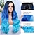 cheap Costume Wigs-Long Blue Wavy Wigs for Women Ombre Blue Body Wave Mermaid Hair Wigs Long Curly Synthetic Hair for Daily or Cosplay