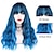 Χαμηλού Κόστους Περούκες μεταμφιέσεων-μπλε περούκα με κτυπήματα μακριά κυματιστή μπλε περούκα με air bangs συνθετικές περούκες για γυναίκες σγουρές περούκες για καθημερινό πάρτι cosplay 24 ιντσών