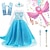 preiswerte Kinder&quot;-Kinder-Mädchenkleid mit elektrischer Seifenblasenmaschine, Kinder-Mädchen-Elsa Frozen-Kostümkleid mit Pailletten, Blumenmuster, Performance-Party, blau, Maxi-Langarm, Prinzessin, süße Kleider,
