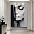 cheap People Paintings-Canvas Art Painting Abstract Women Figure Hand painted Black and White Figure Wall Art Picture Home Decor Girl Face Girl&#039;s Room Home Decor Stretched Frame Ready to Hang