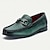 cheap Men&#039;s Slip-ons &amp; Loafers-Men&#039;s Loafers Perforated Green Leather Silver Horsebit