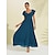 Недорогие повседневное платье-Женское шифоновое платье макси, элегантное синее плиссированное вечернее платье трапециевидной формы с v-образным вырезом и короткими рукавами