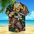 economico Camicia hawaiana da uomo-Floreale Tropicale Maschera Festività Hawaiano Per uomo Camicia Esterno Hawaiano Per eventi Estate Collo ripiegabile Manica corta Verde Menta Marrone Blu scuro S M L Camicia