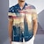 billige Skjorter med tryk til mænd-Afslappet Herre Skjorte Daglig Ferie Sommer Cubansk krave Kort Ærme Blå S, M, L 4-vejs strækstof Skjorte