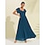 voordelige vrijetijdskleding-maxi-jurk van chiffon voor dames, elegante blauwe liefje geplooide v-hals met korte mouwen en a-lijn formele avondjurk