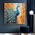 ieftine Picturi cu Animale-pânză păun pictat manual artă elegantă de perete păun pasăre vibrantă animale realizate manual decor de perete pictură pe pânză decor acasă păun