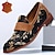 preiswerte Herrenpantoletten &amp; -slipper-elegante schwarze Herren-Loafer mit goldener Libellenstickerei und Lederriemen