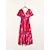 billige afslappet kjole med print-chiffon rosa rød midikjole med v-hals skyggetryk