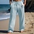 cheap Linen Pants-Men&#039;s Linen Pants Trousers Summer Pants Beach Pants Pocket Drawstring Elastic Waist Coconut Tree Stripe Comfort Breathable Daily Holiday Vacation Hawaiian Boho White Blue