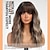 cheap Synthetic Trendy Wigs-Brown Wig with Bangs,Brown Highlight Wavy Wigs for Women,Shoulder Length Curly Synthetic Hair Wig for Party Daily Use 18 inch