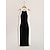 abordables robe décontractée-Robe noire mi-longue contrastée pour femmes, tenue moulante, col licou, pour le travail, les fêtes, semi-formelle, élégante
