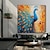 ieftine Picturi cu Animale-pânză păun pictat manual artă elegantă de perete păun pasăre vibrantă animale realizate manual decor de perete pictură pe pânză decor acasă păun
