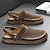 cheap Men&#039;s Sandals-Men&#039;s Sandals Retro Handmade Shoes Walking Casual Daily Beach Leather Breathable Comfortable Slip-on Dark Red Black Khaki Spring Fall