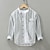 cheap Cotton Linen Shirt-Men&#039;s Shirt Cotton Linen Shirt Casual Shirt Orange Light Blue Long Sleeve Stripes Lapel Spring &amp;  Fall Hawaiian Holiday Clothing Apparel Pocket