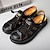 cheap Men&#039;s Sandals-Men&#039;s PU Leather Sandals Handmade Shoes Comfort Shoes Walking Casual Beach Vacation Mesh Breathable Slip Resistant Elastic Band Slip On Shoes Black Brown Khaki Summer Fall