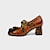 ieftine Pantofi de damă vintage-Pentru femei Tocuri Pantofi pumps Retro Pantofi lucrați manual Pantofi de epocă Nuntă Petrecere Floral Flori Blocați călcâiul Talon fantezist Vârf rotund Elegant Epocă Piele Centură-T Maro