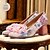 Недорогие Женская обувь на каблуках-Жен. Обувь на каблуках Свадебная обувь Винтажная обувь Свадьба Для вечеринок Цветы из сатина Блочная пятка Каблук фантазии Квадратный носок Элегантный стиль Винтаж Кожа Розовый