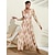 זול הדפס שמלת קז&#039;ואל-שמלת מקסי סאטן פרחונית צווארון V שמלת שרוולים ארוכים לבנה