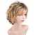 cheap Older Wigs-Curly Lace Wig Women Short Curly Wigs with Bangs Yellow Brown Mixed Blonde Pixie Cut Wig for Women Straight Synthetic Fiber Wigs Wavy Wig