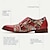 cheap Men&#039;s Oxfords-Men&#039;s Monk shoes Red Paisley Print Brogue Leather Italian Full-Grain Cowhide Slip Resistant Magic Tape Buckle