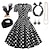 Χαμηλού Κόστους Ιστορικές &amp; Vintage Στολές-γυναικείο σε γραμμή rockabilly φόρεμα πουά swing φόρεμα flare φόρεμα με αξεσουάρ σετ 1950s 60s retro vintage με κεφαλόδεσμο σιφόν κασκόλ σκουλαρίκια cat eye γυαλιά μαργαριτάρι κολιέ γάντια 7 τμχ