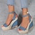 cheap Women&#039;s Sandals-Women&#039;s Sandals Wedge Sandals Vacation Beach Wedge Elegant Fashion PU Buckle Black Blue Grey