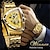 baratos Relógio Automático-Vencedor triângulo esqueleto relógio automático masculino de aço inoxidável negócios casual triângulo irregular relógio de pulso mecânico dourado estilo punk relógio masculino
